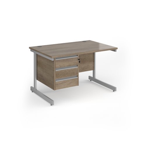 Contract 25 straight desk with 3 drawer pedestal and silver cantilever leg 1200mm x 800mm - Nebraska Oak Top - CC12S3-S-NO