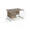 Contract 25 straight desk with 3 drawer pedestal and white cantilever leg 1200mm x 800mm - Nebraska Oak Top - CC12S3-WH-NO