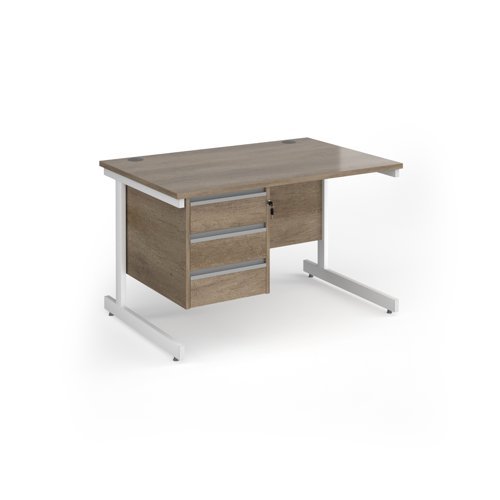 Contract 25 straight desk with 3 drawer pedestal and white cantilever leg 1200mm x 800mm - Nebraska Oak Top - CC12S3-WH-NO