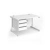 Contract 25 straight desk with 3 drawer pedestal and white cantilever leg 1200mm x 800mm - White Top - CC12S3-WH-WH