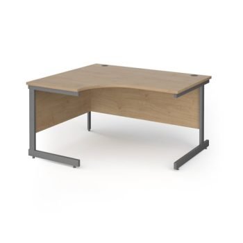 Contract 25 left hand ergonomic desk with graphite cantilever leg 1400mm - Kendal Oak Top - CC14EL-G-KO