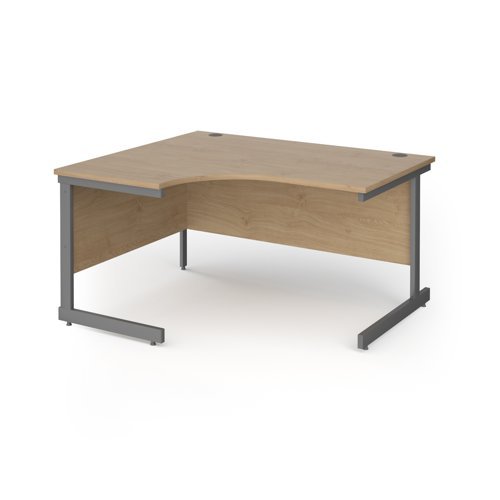 Contract 25 left hand ergonomic desk with graphite cantilever leg 1400mm - Kendal Oak Top - CC14EL-G-KO