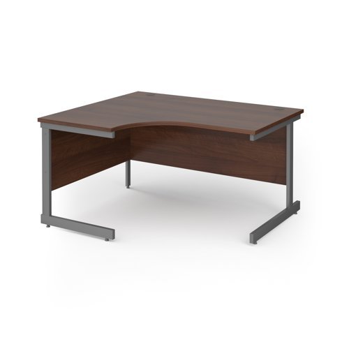 Contract 25 left hand ergonomic desk with graphite cantilever leg 1400mm - Walnut top - CC14EL-G-W