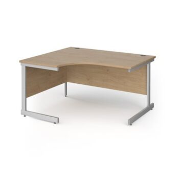 Contract 25 left hand ergonomic desk with silver cantilever leg 1400mm - Kendal Oak Top - CC14EL-S-KO