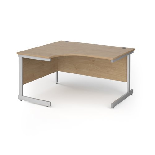 Contract 25 left hand ergonomic desk with silver cantilever leg 1400mm - Kendal Oak Top - CC14EL-S-KO