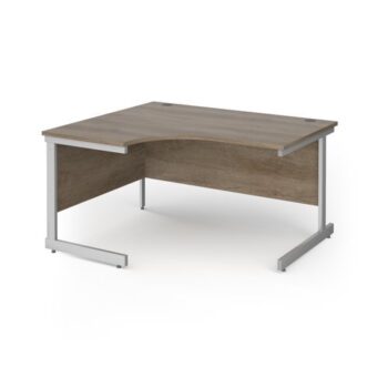Contract 25 left hand ergonomic desk with silver cantilever leg 1400mm - Nebraska Oak Top - CC14EL-S-NO