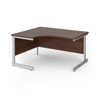 Contract 25 left hand ergonomic desk with silver cantilever leg 1400mm - Walnut top - CC14EL-S-W