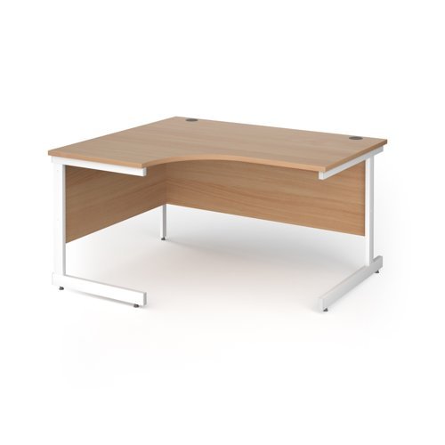 Contract 25 left hand ergonomic desk with white cantilever leg 1400mm - Beech top - CC14EL-WH-B