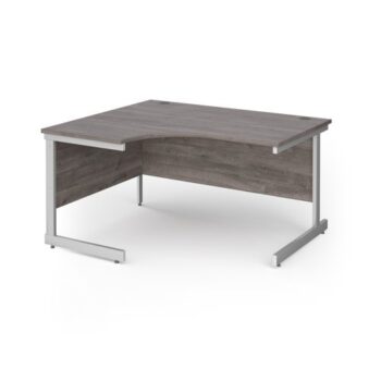 Contract 25 left hand ergonomic desk with white cantilever leg 1400mm - Grey Oak Top - CC14EL-WH-GO