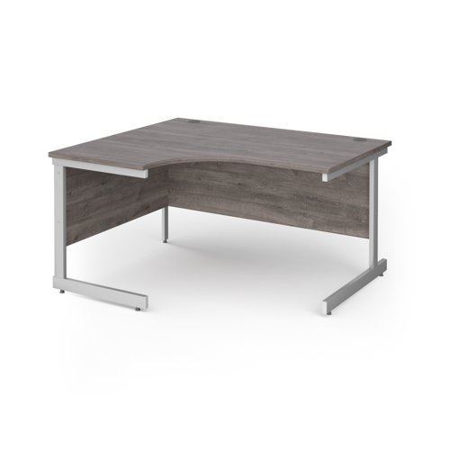 Contract 25 left hand ergonomic desk with white cantilever leg 1400mm - Grey Oak Top - CC14EL-WH-GO