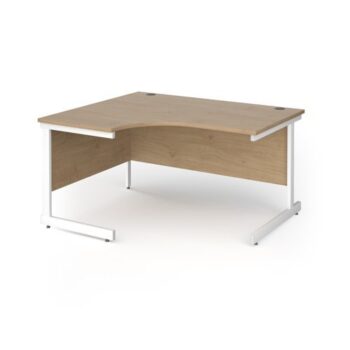 Contract 25 left hand ergonomic desk with white cantilever leg 1400mm - Kendal Oak Top - CC14EL-WH-KO