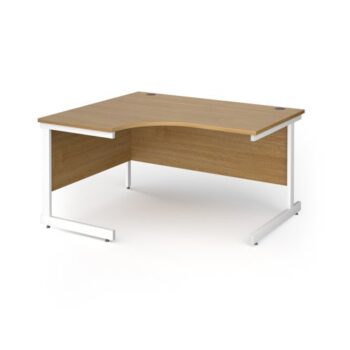 Contract 25 left hand ergonomic desk with white cantilever leg 1400mm - Oak Top - CC14EL-WH-O