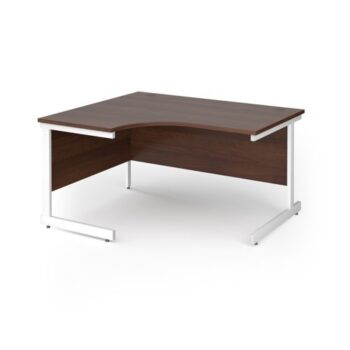 Contract 25 left hand ergonomic desk with white cantilever leg 1400mm - Walnut top - CC14EL-WH-W