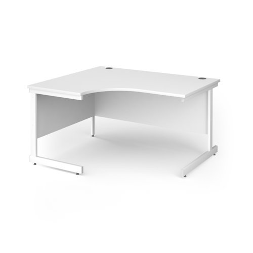 Contract 25 left hand ergonomic desk with white cantilever leg 1400mm - White Top - CC14EL-WH-WH