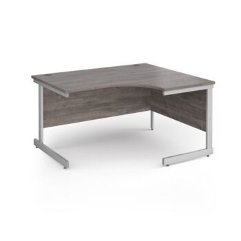 Contract 25 right hand ergonomic desk with silver cantilever leg 1400mm - Grey Oak Top - CC14ER-S-GO