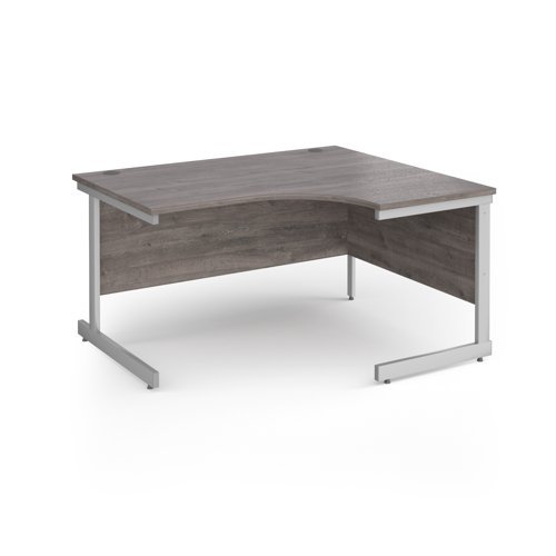 Contract 25 right hand ergonomic desk with silver cantilever leg 1400mm - Grey Oak Top - CC14ER-S-GO