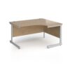 Contract 25 right hand ergonomic desk with silver cantilever leg 1400mm - Kendal Oak Top - CC14ER-S-KO