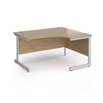 Contract 25 right hand ergonomic desk with silver cantilever leg 1400mm - Kendal Oak Top - CC14ER-S-KO