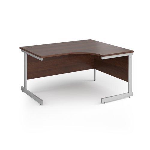 Contract 25 right hand ergonomic desk with silver cantilever leg 1400mm - Walnut top - CC14ER-S-W