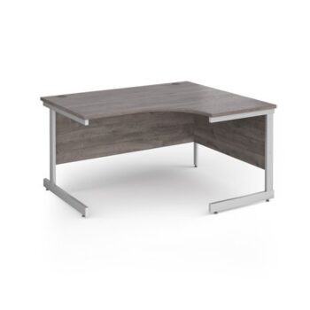 Contract 25 right hand ergonomic desk with white cantilever leg 1400mm - Grey Oak Top - CC14ER-WH-GO