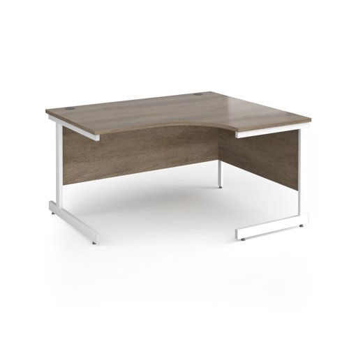 Contract 25 right hand ergonomic desk with white cantilever leg 1400mm - Nebraska Oak Top - CC14ER-WH-NO