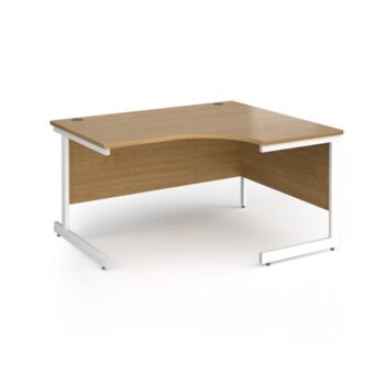 Contract 25 right hand ergonomic desk with white cantilever leg 1400mm - Oak Top - CC14ER-WH-O