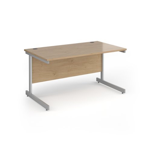 Contract 25 straight desk with silver cantilever leg 1400mm x 800mm - Kendal Oak Top - CC14S-S-KO