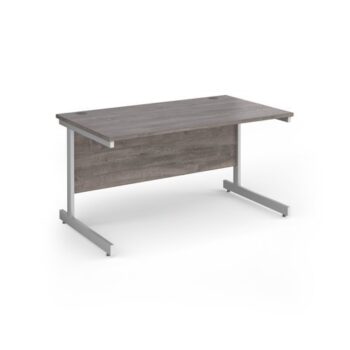 Contract 25 straight desk with white cantilever leg 1400mm x 800mm - Grey Oak Top - CC14S-WH-GO