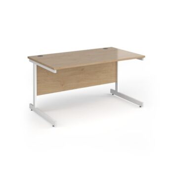 Contract 25 straight desk with white cantilever leg 1400mm x 800mm - Kendal Oak Top - CC14S-WH-KO