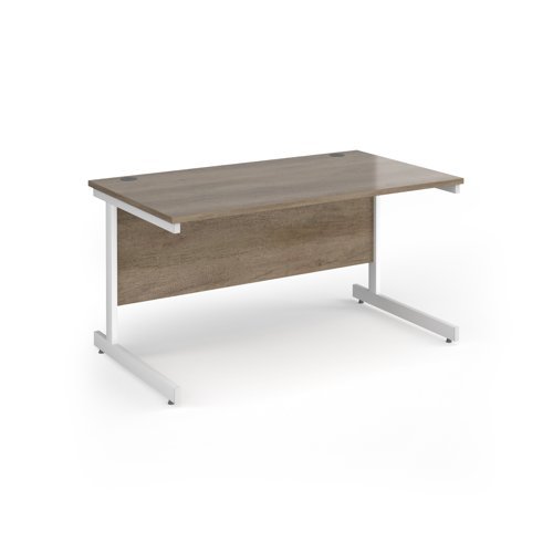 Contract 25 straight desk with white cantilever leg 1400mm x 800mm - Nebraska Oak Top - CC14S-WH-NO