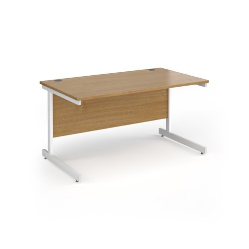 Contract 25 straight desk with white cantilever leg 1400mm x 800mm - Oak Top - CC14S-WH-O