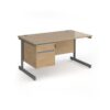 Contract 25 straight desk with 2 drawer pedestal and graphite cantilever leg 1400mm x 800mm - Kendal Oak Top - CC14S2-G-KO