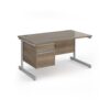Contract 25 straight desk with 2 drawer pedestal and silver cantilever leg 1400mm x 800mm - Nebraska Oak Top - CC14S2-S-NO