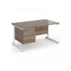 Contract 25 straight desk with 2 drawer pedestal and white cantilever leg 1400mm x 800mm - Nebraska Oak Top - CC14S2-WH-NO
