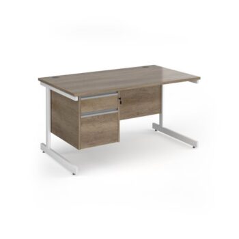 Contract 25 straight desk with 2 drawer pedestal and white cantilever leg 1400mm x 800mm - Nebraska Oak Top - CC14S2-WH-NO