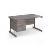 Contract 25 straight desk with 3 drawer pedestal and graphite cantilever leg 1400mm x 800mm - Grey Oak Top - CC14S3-G-GO