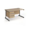 Contract 25 straight desk with 3 drawer pedestal and graphite cantilever leg 1400mm x 800mm - Kendal Oak Top - CC14S3-G-KO