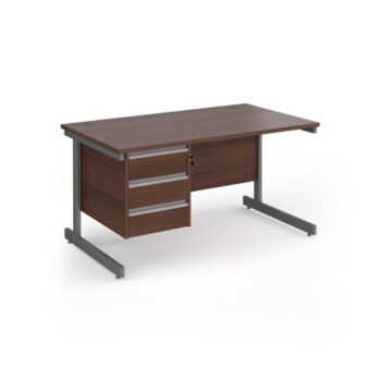 Contract 25 straight desk with 3 drawer pedestal and graphite cantilever leg 1400mm x 800mm - Walnut top - CC14S3-G-W
