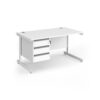 Contract 25 straight desk with 3 drawer pedestal and white cantilever leg 1400mm x 800mm - White Top - CC14S3-WH-WH