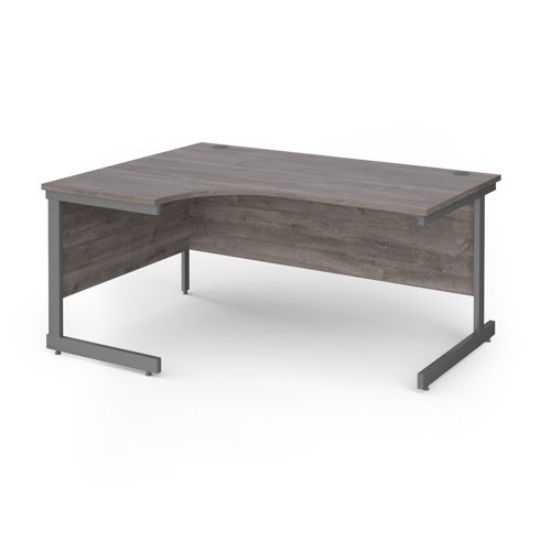 Contract 25 left hand ergonomic desk with graphite cantilever leg 1600mm - Grey Oak Top - CC16EL-G-GO