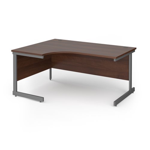 Contract 25 left hand ergonomic desk with graphite cantilever leg 1600mm - Walnut top - CC16EL-G-W
