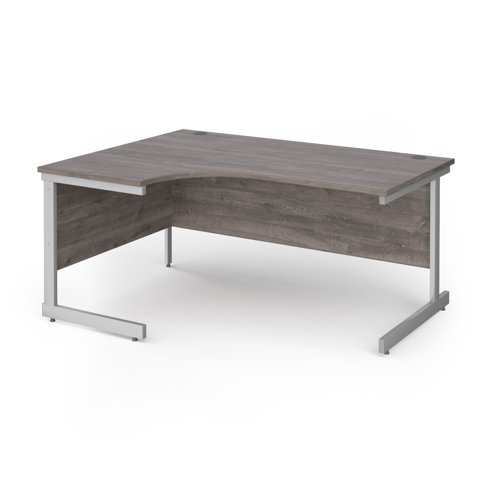Contract 25 left hand ergonomic desk with silver cantilever leg 1600mm - Grey Oak Top - CC16EL-S-GO