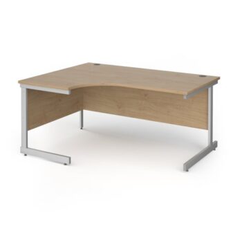 Contract 25 left hand ergonomic desk with silver cantilever leg 1600mm - Kendal Oak Top - CC16EL-S-KO