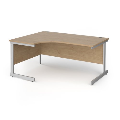 Contract 25 left hand ergonomic desk with silver cantilever leg 1600mm - Kendal Oak Top - CC16EL-S-KO