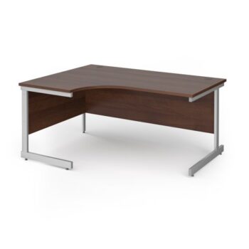Contract 25 left hand ergonomic desk with silver cantilever leg 1600mm - Walnut top - CC16EL-S-W
