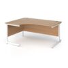 Contract 25 left hand ergonomic desk with white cantilever leg 1600mm - Beech top - CC16EL-WH-B