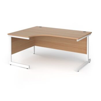Contract 25 left hand ergonomic desk with white cantilever leg 1600mm - Beech top - CC16EL-WH-B