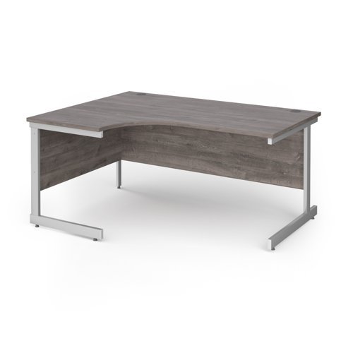 Contract 25 left hand ergonomic desk with white cantilever leg 1600mm - Grey Oak Top - CC16EL-WH-GO