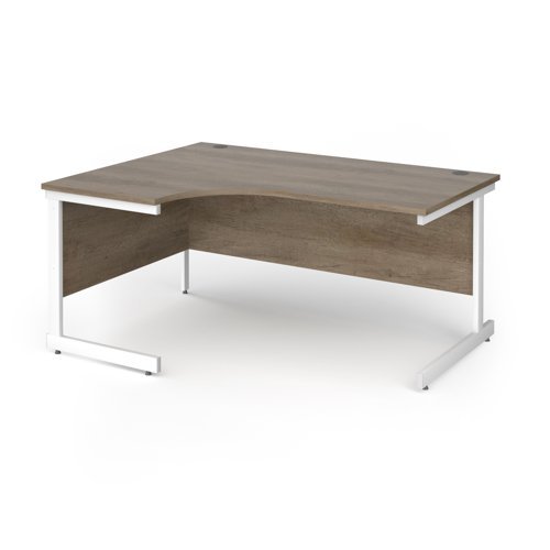 Contract 25 left hand ergonomic desk with white cantilever leg 1600mm - Nebraska Oak Top - CC16EL-WH-NO
