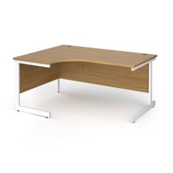 Contract 25 left hand ergonomic desk with white cantilever leg 1600mm - Oak Top - CC16EL-WH-O